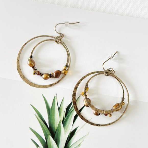 4/$25 Pearl Bead Wrapped Double Hoop Drop Earrings - Picture 2 of 3